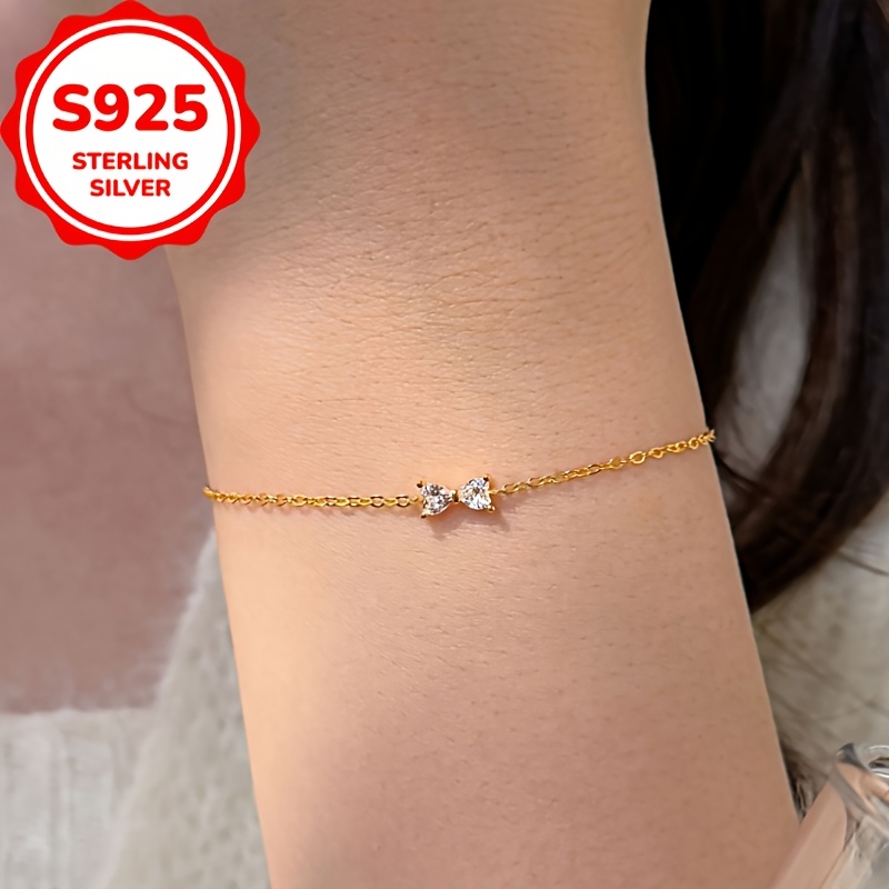 Women's S925 Silver Bow Bracelet, Elegant Romantic Accessory